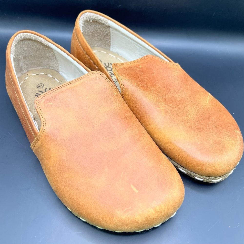 Earthing Harmony- Handmade Tan Leather Slip-On Shoes, Size:41‎